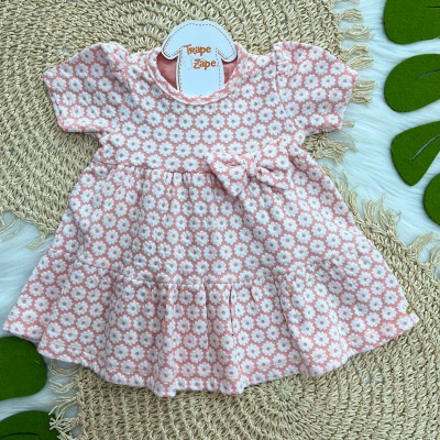Vestido Rosa com Florzinhas e Laço